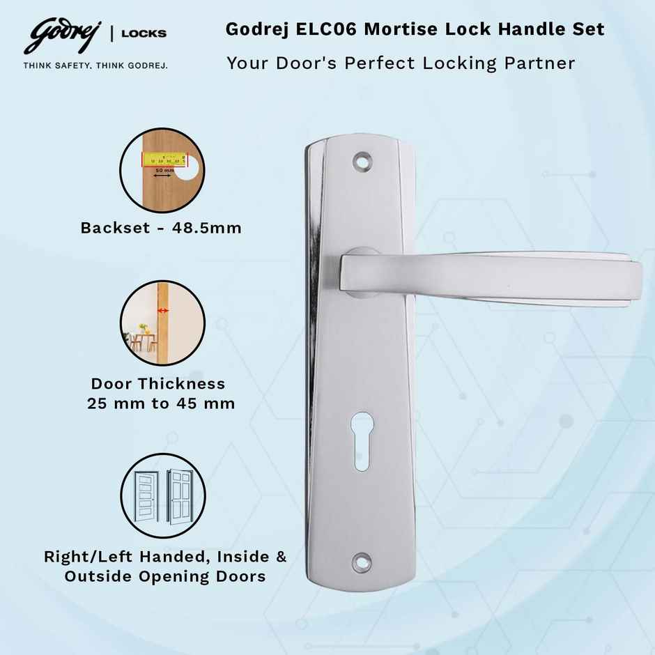Godrej Mortise Door Lock Handle Set | 6-Lever Locking Mechanism | Satin Steel Finish