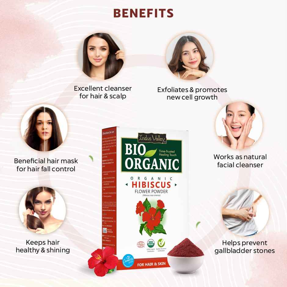 Bio Organic Natural Edible Hibiscus Powder by Indus Valley for DIY Face Pack & DIY Hair Mask