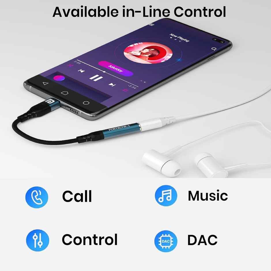 Portronics iKonnect C Pro Type C to 3.5 mm Audio Jack Connector with DAC Headphone Converter Adapter Compatible with iPhone 15 Pro Max/15 Pro/15 Plus, Galaxy S23/S22/S21/S208 & Other Type C Phones - Black