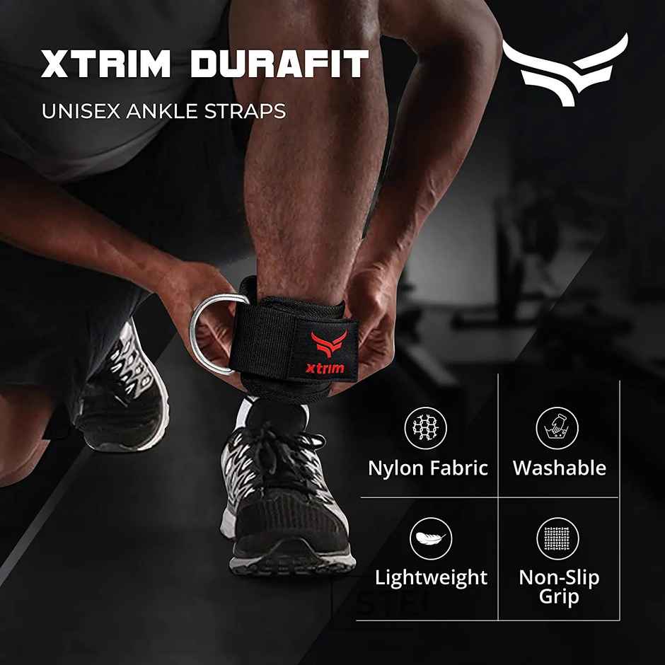 Xtrim Unisex Ankle Straps with Metal D-Rings for Workouts, with Padded Neoprene Support |Red