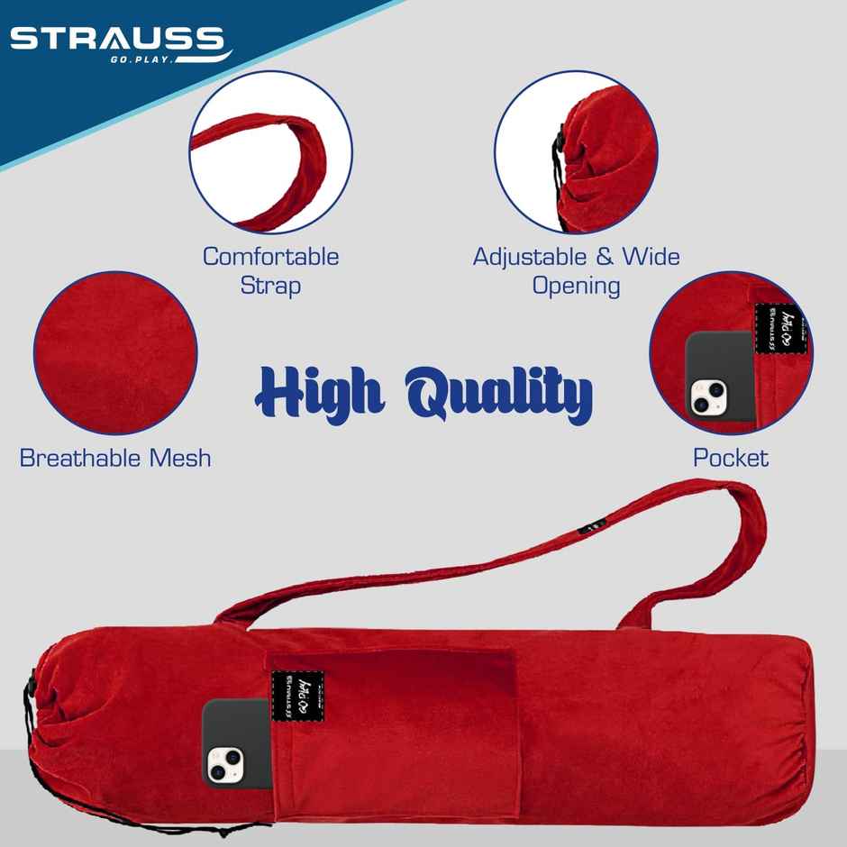 Strauss Velvet Yoga Mat Bag with Shoulder Strap, (Red)