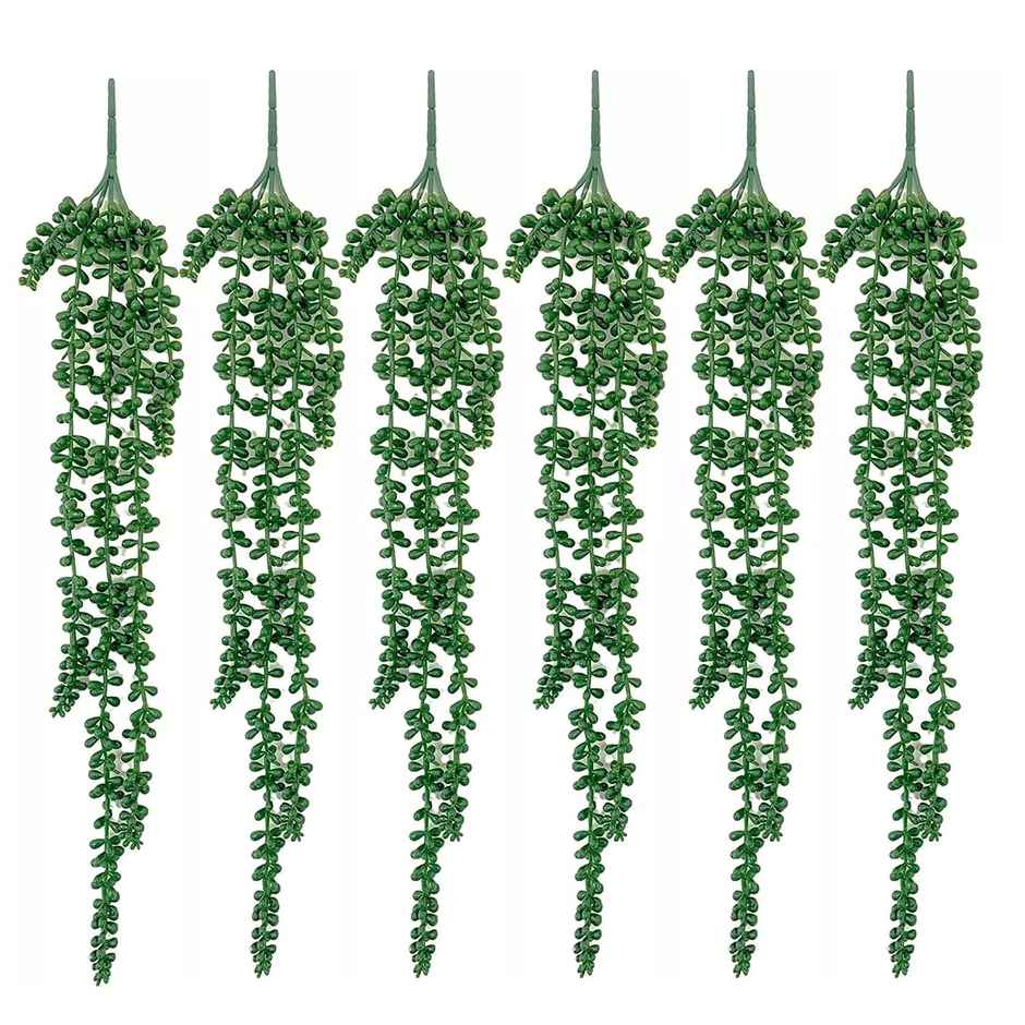 Tied Ribbons 6 Pcs Artificial Succulents Hanging Plants String of Pearls Plant Leaves | 93 Cm Long