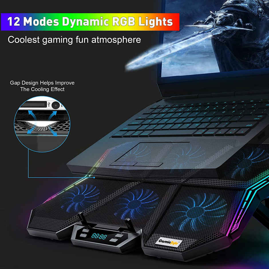 Cosmic Byte Meteoroid Rgb Laptop Cooling Pad With 6 Fan Upto 17 Inch Laptops (Black/Blue)