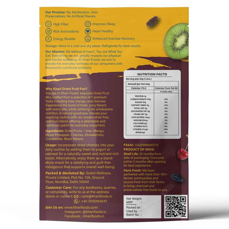 Khari Foods Dried Fruits Trail Mix | Dates, Cranberries, Black Raisins, Apricots | Healthy Snack Mix