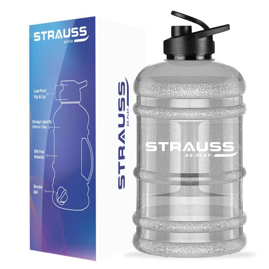Strauss Gallon Shaker Water Bottle 1.5L with Mixer Ball, (Transparent, White Shade)