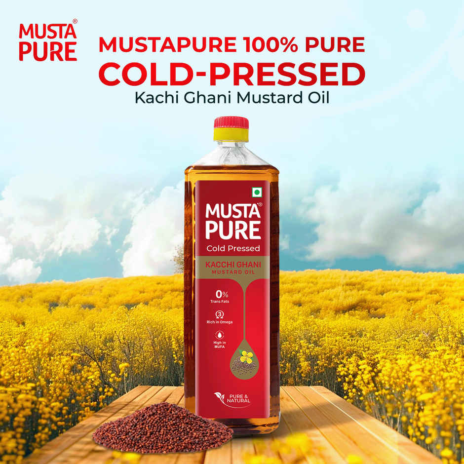 MustaPure Kachi Ghani Mustard Oil (Cold Pressed) | Pure & Natural | Cooking Oil | Bottle