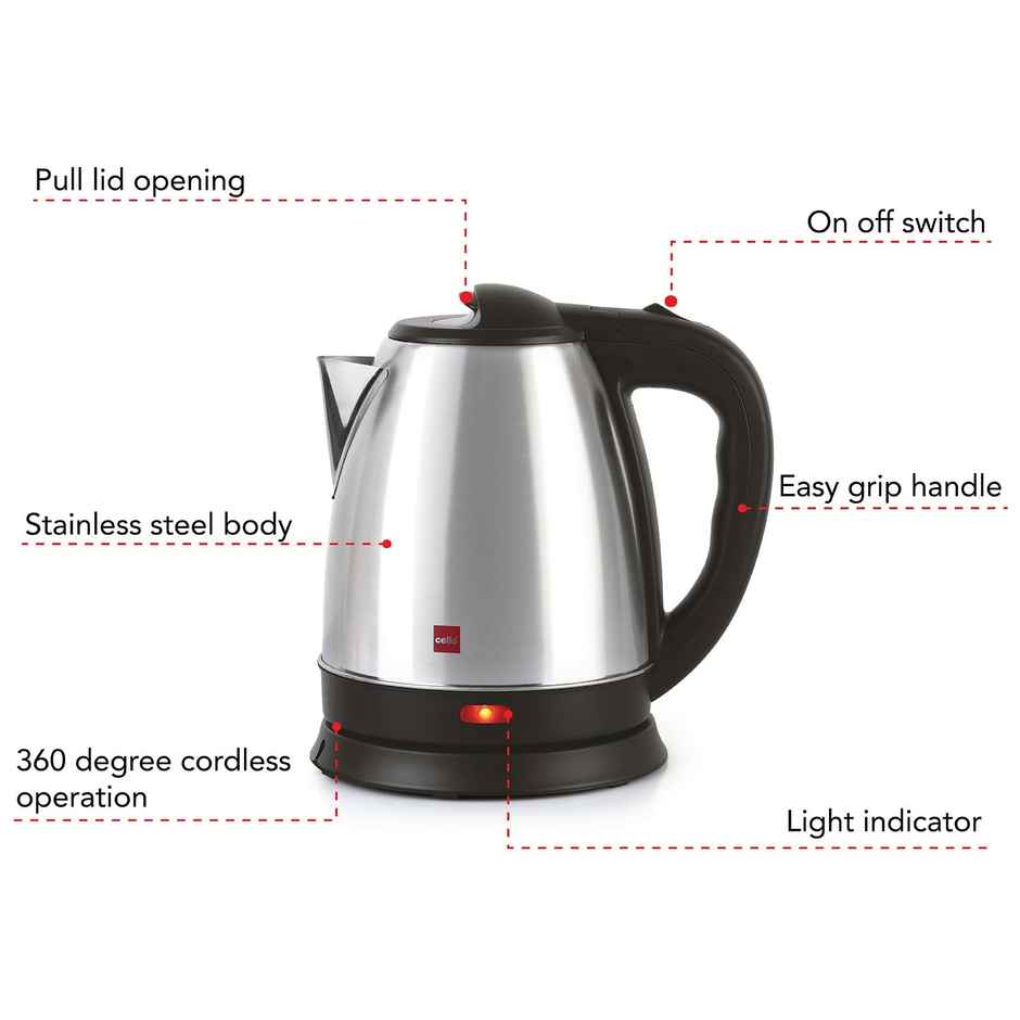 Cello Quick Boil Electric Kettle 1.5 Litre - Silver | Portable Stainless Steel Kettle