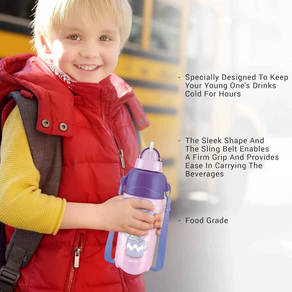 Milton Kool Trendy 500 Plastic Insulated Water Bottle With Straw For Kids | 490 ml | Purple