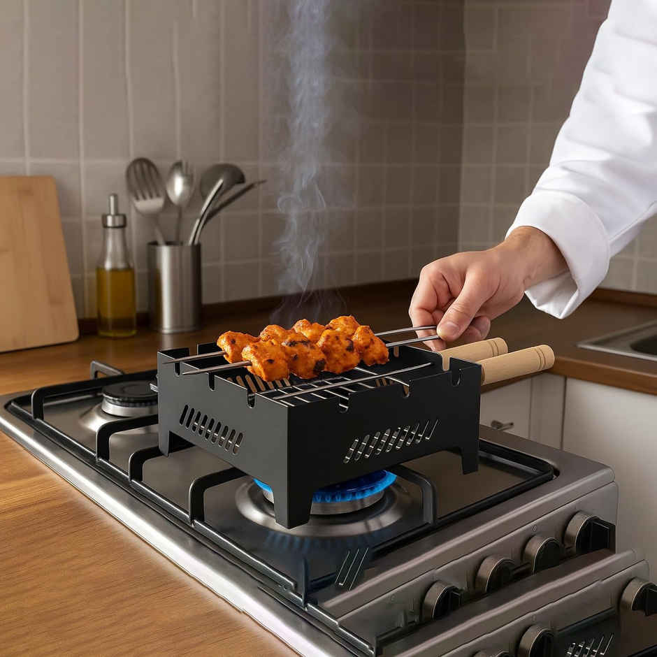 Chefman Portable Charcoal & Gas BBQ Grill | 2-in-1 Outdoor Grill with 3 Skewers