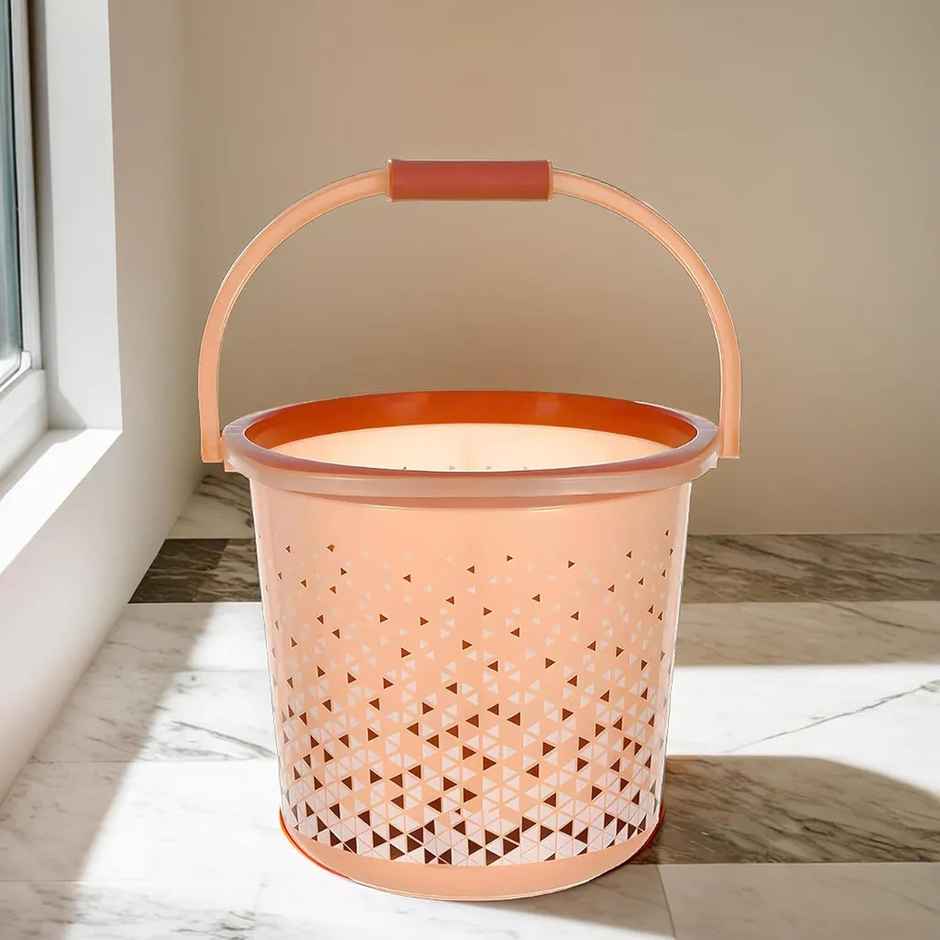 Kuber Industries 18 L Unbreakable Plastic Bucket for Bathroom | Triangle Print | Brown