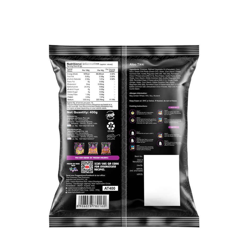 HyFun Aloo Tikki, Real Desi Taste, Potato Snack | Frozen