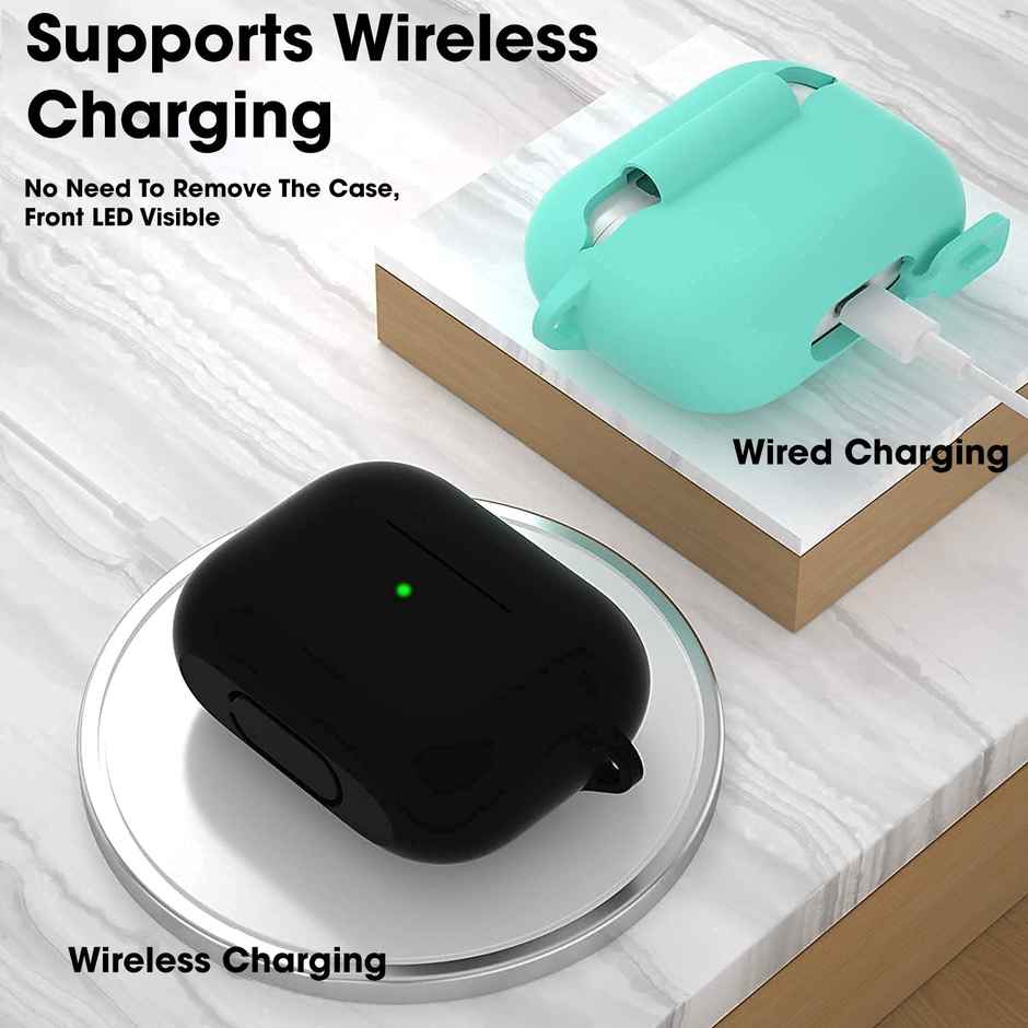 Sounce AirPods 3 Case Cover with Keychain | Shockproof Silicone Cover | Wireless Charging Support | Black