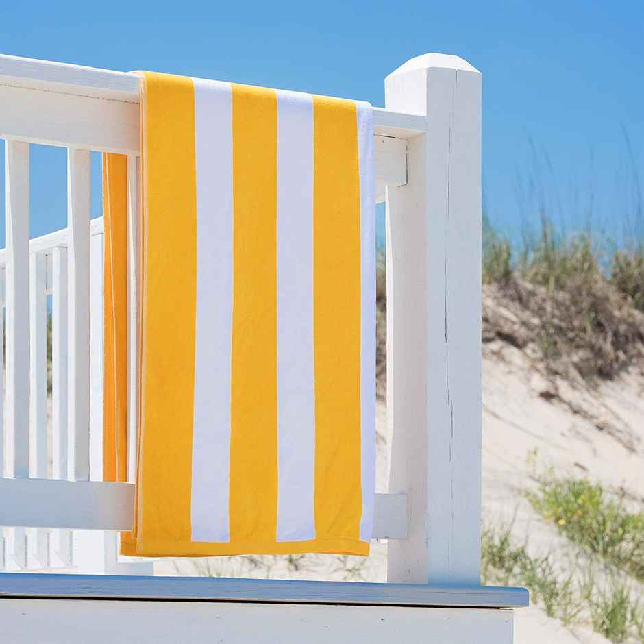 Lushomes Cotton Pool Towel - Yellow & White | Cabana Stripe | 36 x 72 inch | 750 GSM