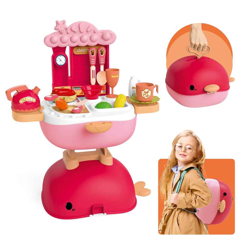 Webby 3 In 1 Kitchen Set Role Play for Girls | Foldable | 30 Pcs