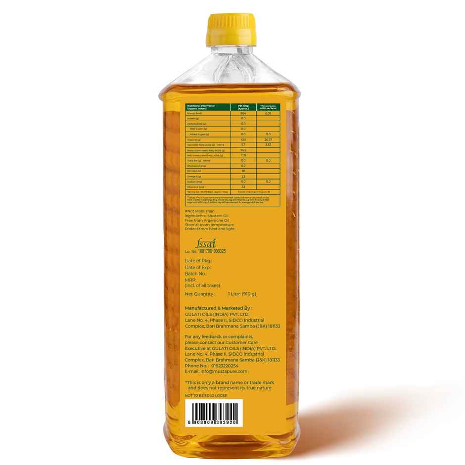 MustaPure Yellow Mustard Oil (Cold Pressed) | Pure & Natural | Cooking Oil | Bottle