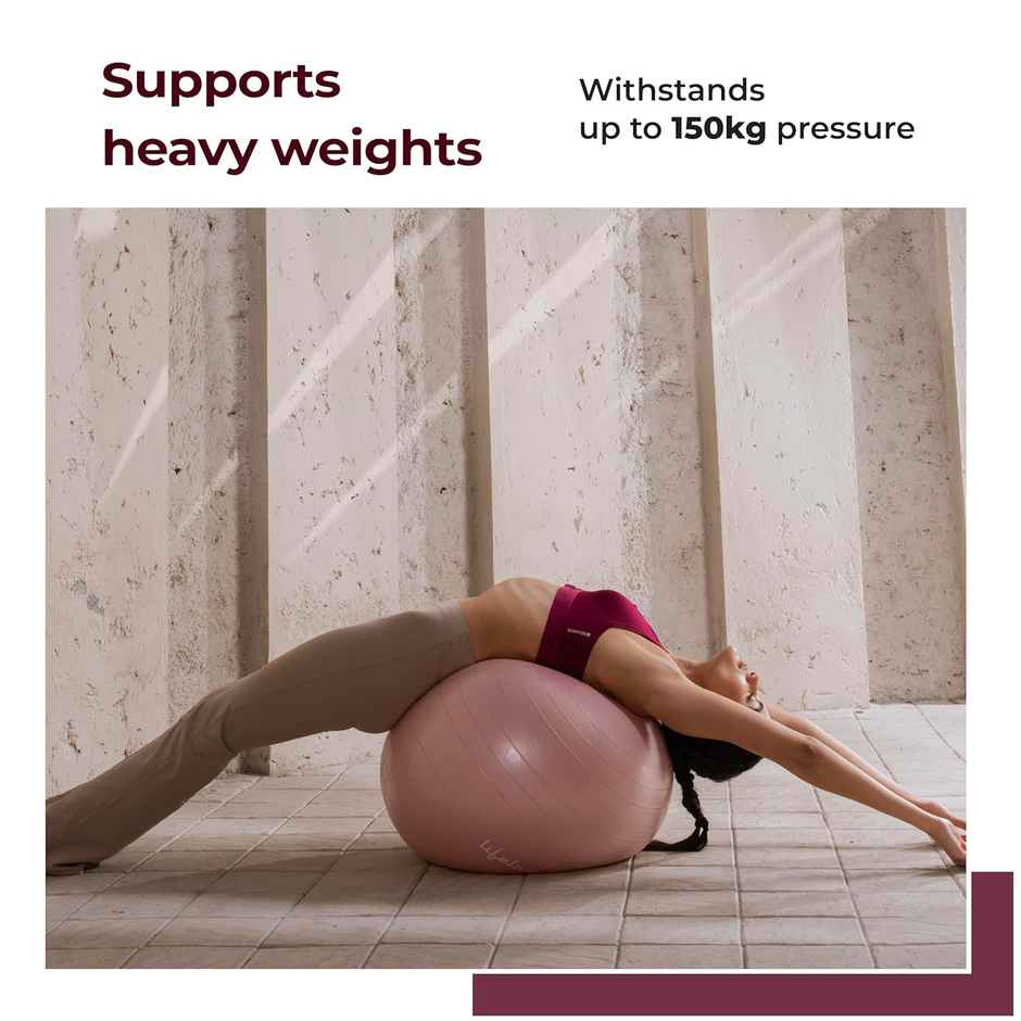 Lifelong Gym Ball for Exercise | Anti Burst Exercise Ball with Foot Pump | Pink - 55 cm