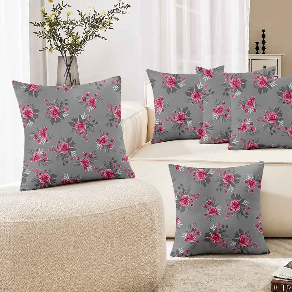 Lushomes Boho Cushion Covers - Grey Flowers | 16 x 16 inch | 5 pcs