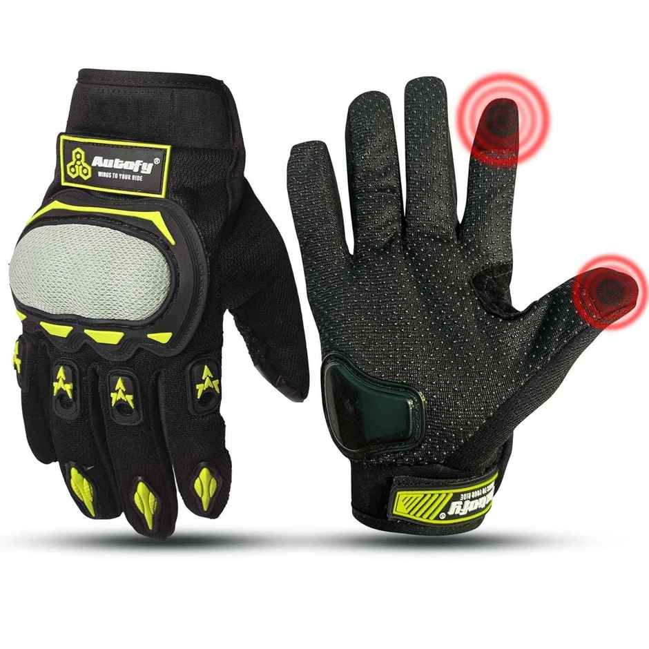 Autofy Fantom Bike Riding Black & Green Gloves Knuckle Protection | Size XL