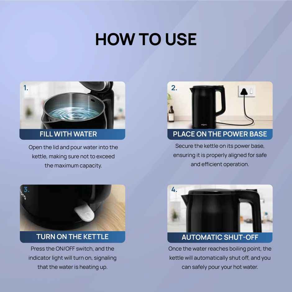 Wipro Elato BK 213 Cool Touch Electric Kettle | 1.8 L | 3x Protection - Overheat | Black