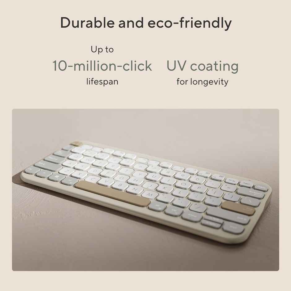Asus Marshmallow Kw100 Keyboard | Supports Up To 3 Devices | 1.6 mm Key Travel | Color-Oat Milk