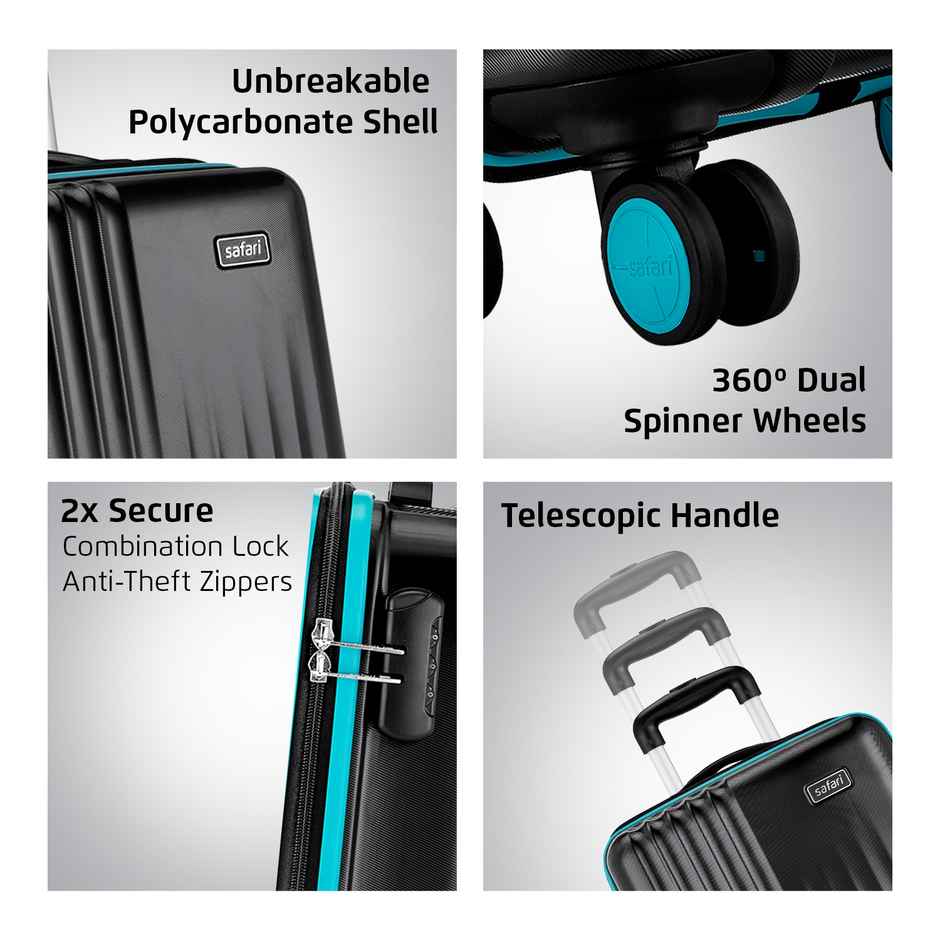 Safari Solid Polycarbonate 80 L Telescopic Trolley Bag | Black - 69 cm