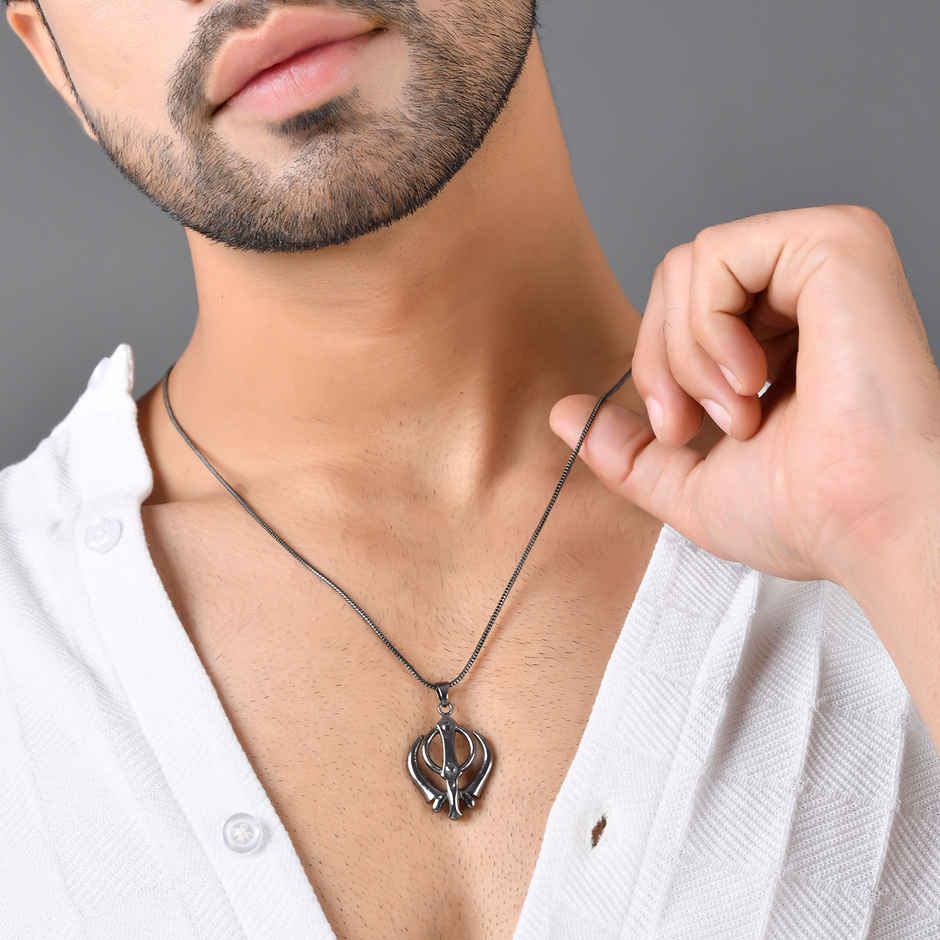 Voylla | Eclipse Khanda Sikh Religious Black Mens Pendant