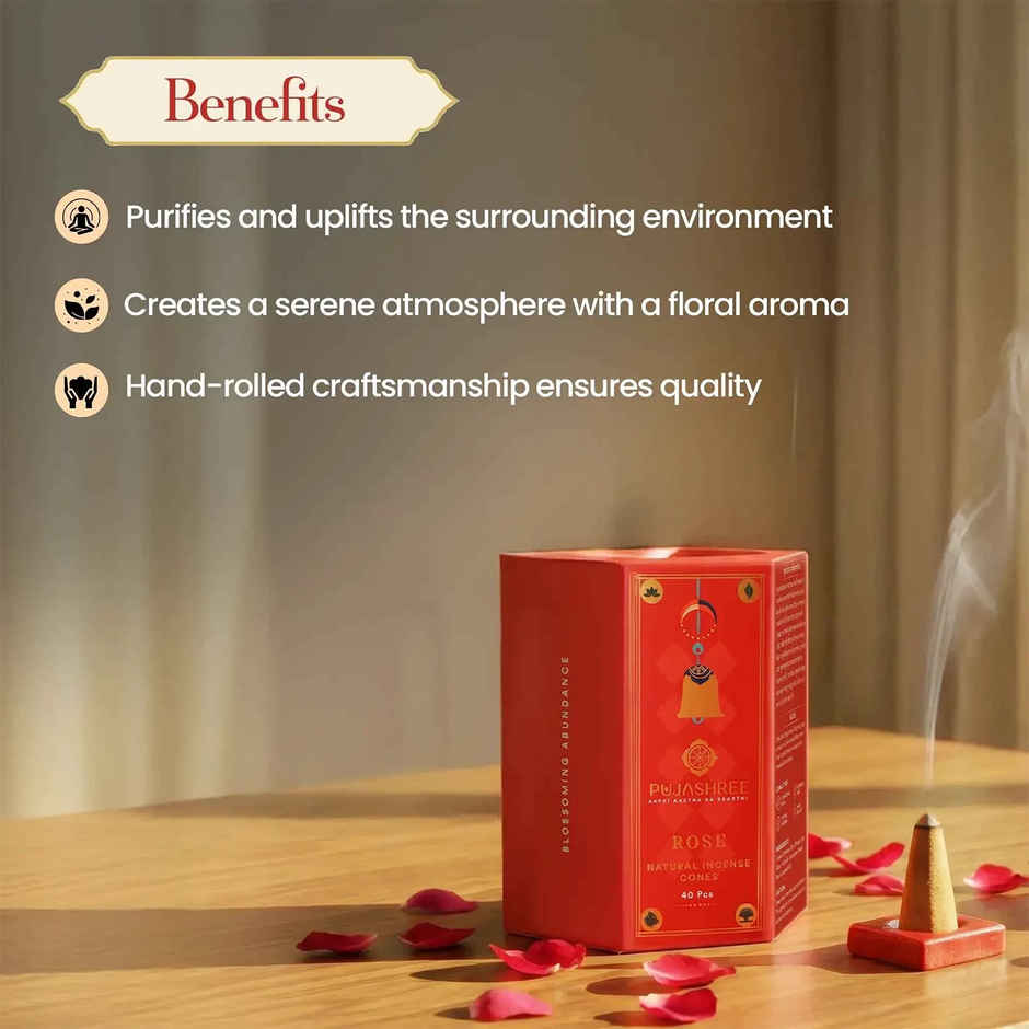 Pujashree Natural Incense Cones Rose | 2 inches