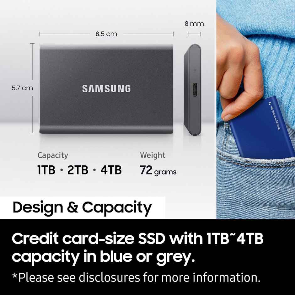 Samsung T7 1TB External Portable SSD | Blue | MU-PC1T0H