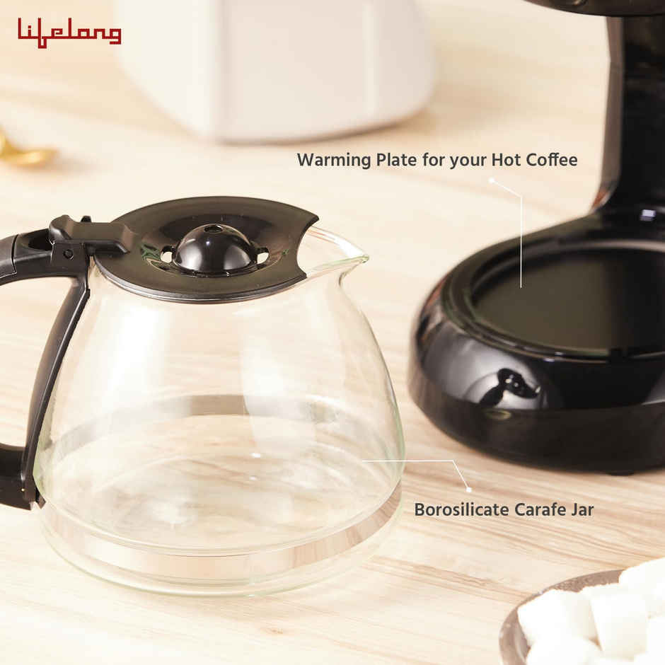 Lifelong Drip Coffee Maker For 5 Cups,750Ml Borosilicate Carafe Glass Jar Of 600W
