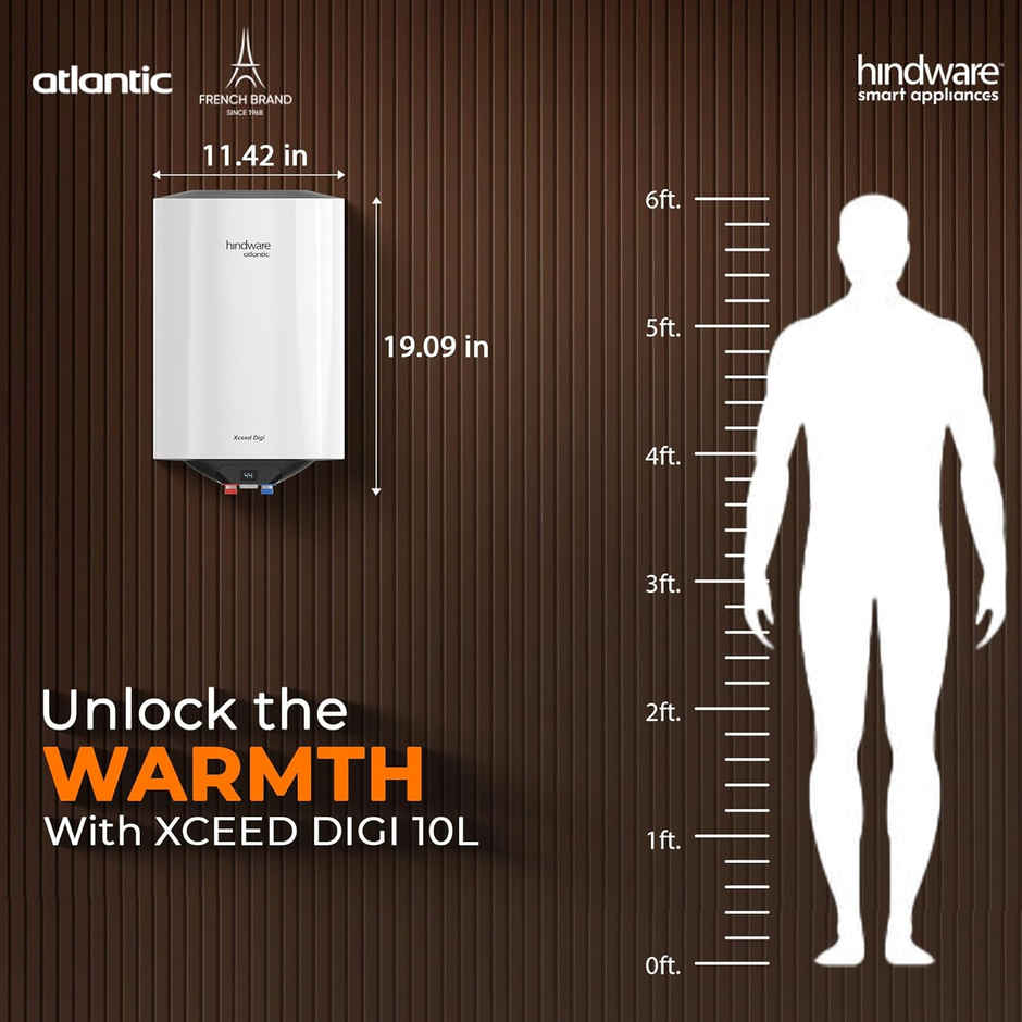 Hindware Smart Appliances Xceed Digi 10L, 2Kw, Glasslined Coated Tank, Storage Water Heater, White