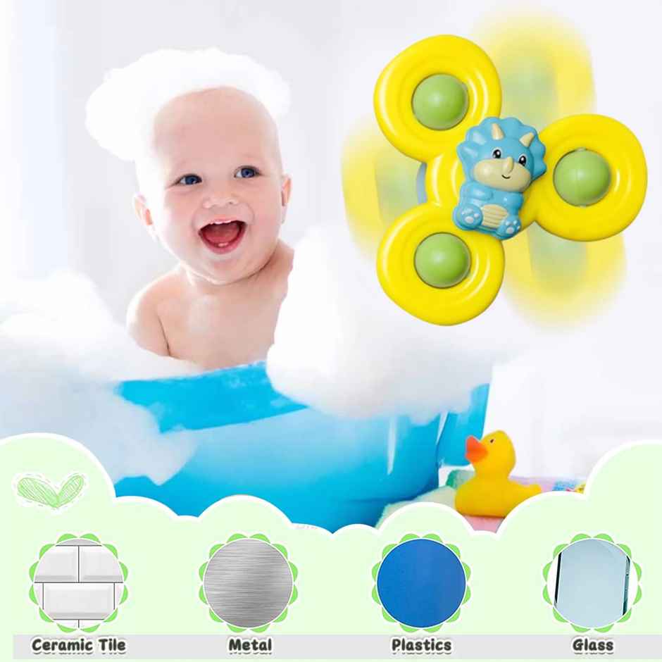 Kidology 3Pcs Silicone Suction Cup Spinning Bath Toy Sensory Fidget Baby Bath Spinning Bath Toys