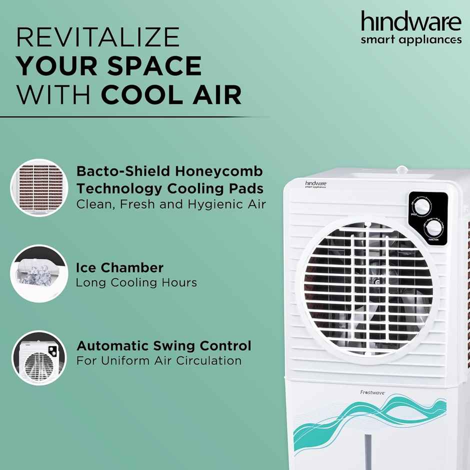 Hindware Smart Appliances | Frostwave 38l Personal Air Cooler | 12 Inc. Fan Blade | White & Grey