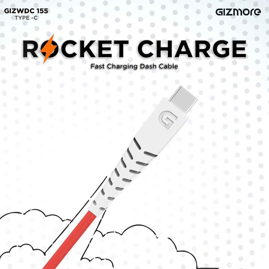 GIZMORE 65W USB to Type C 3A 1meter WDC155 480Mbps Data Sync, Fast Charging (Compatible with Universal compatibility) - Red & White