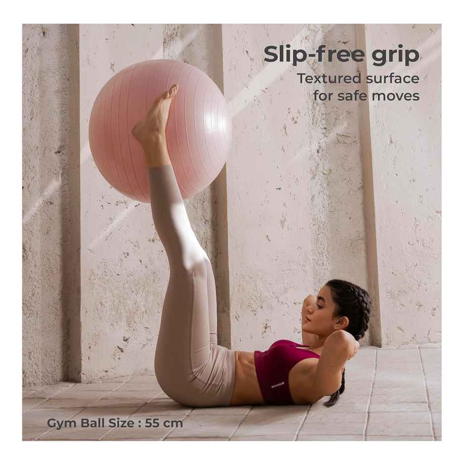 Lifelong Gym Ball for Exercise | Anti Burst Exercise Ball with Foot Pump | Pink - 55 cm