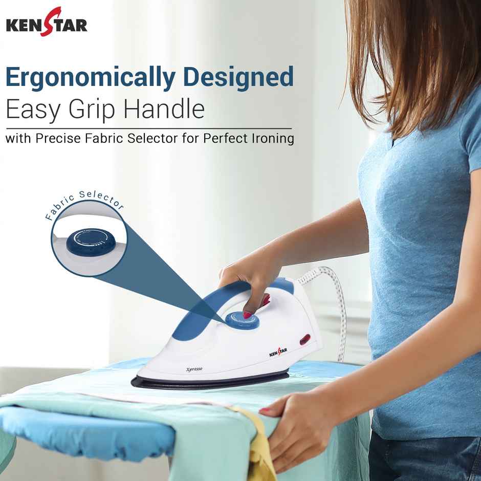Kenstar Xpresso 1000 W Dry Iron Quick Heat Up, Anti Bacterial Dual Coated Soleplate-Blue & White