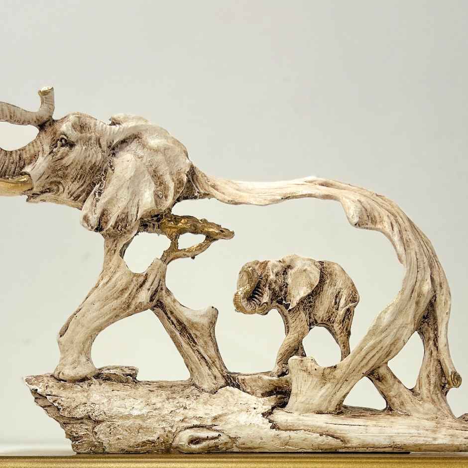 Tied Ribbons Handcrafted Elephant Statue With Baby Elephant Animal Figurines
