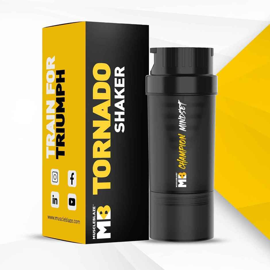 Muscleblaze Tornado Gym Shaker Bottle 500 Ml, Sipper Bottle With Extra Compartment Black