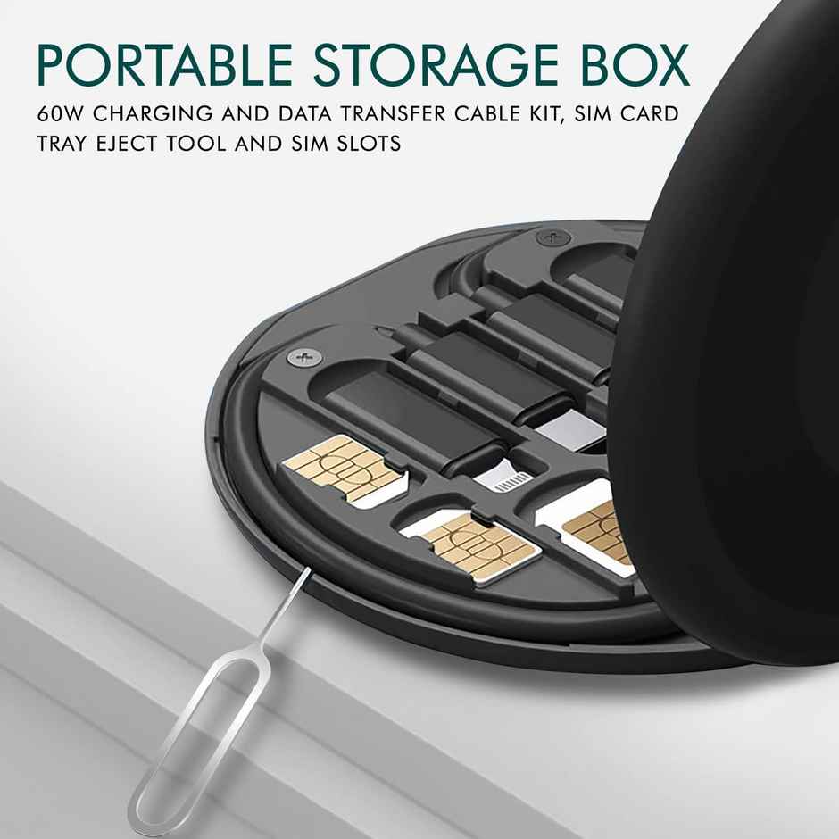 Wayona All In One 60W Usb Fast Charging Travel Cable Type C Lightening Microusb Port Samsung Black