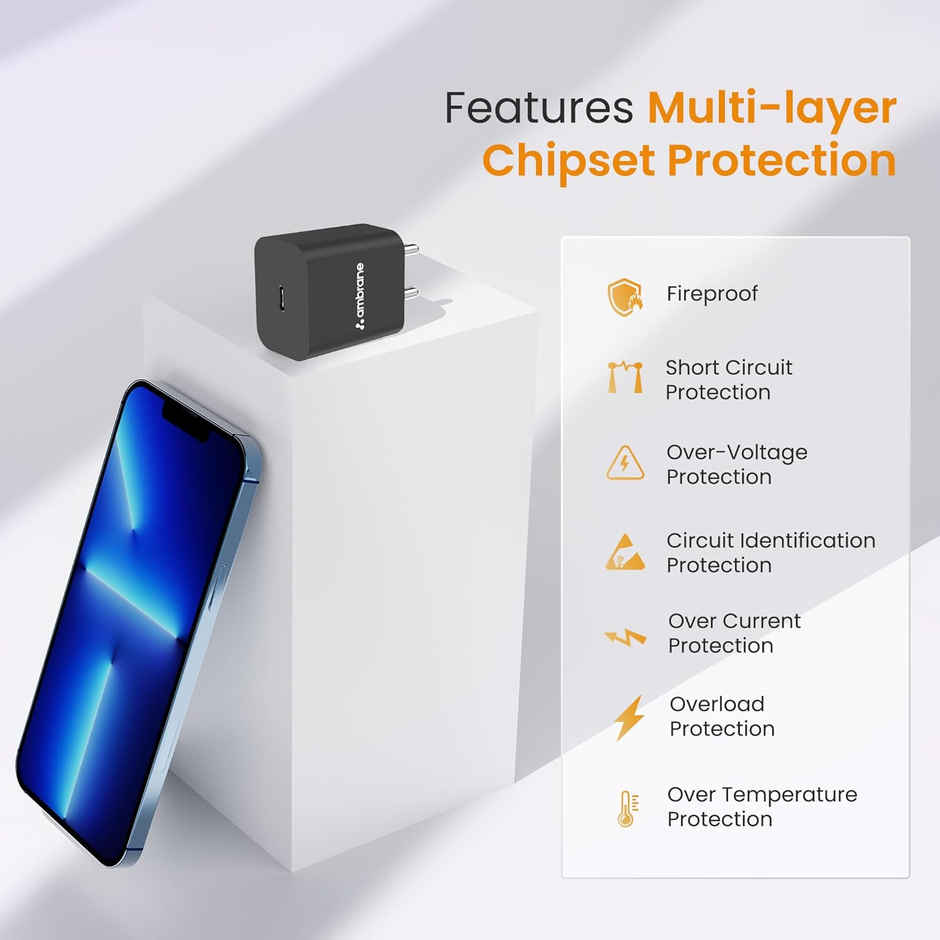 Ambrane 25W Type C Mobile Adapter, Fast Pps Type C Charging For Android & Ios (Charge 25, Black)