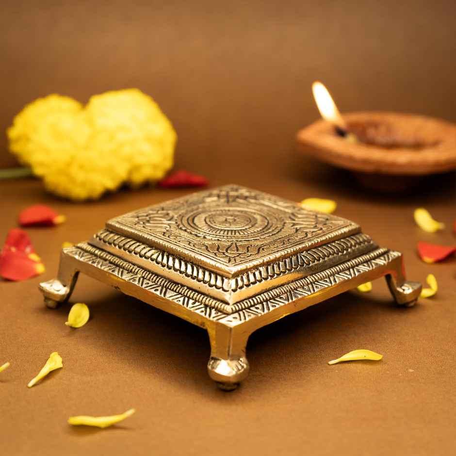 Ekhasa Pure Brass Chowki For God Idols | 10.5 cm | Brass Stool Stand | Small Stand Peedam For Idols