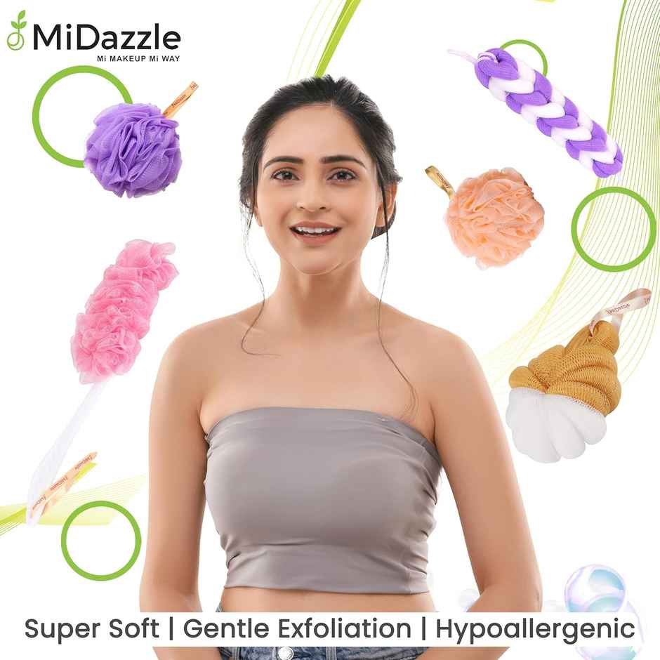 Midazzle Handle Loofah Bath Brush Sponge High Lather Cleansing | Assorted | MINL6004