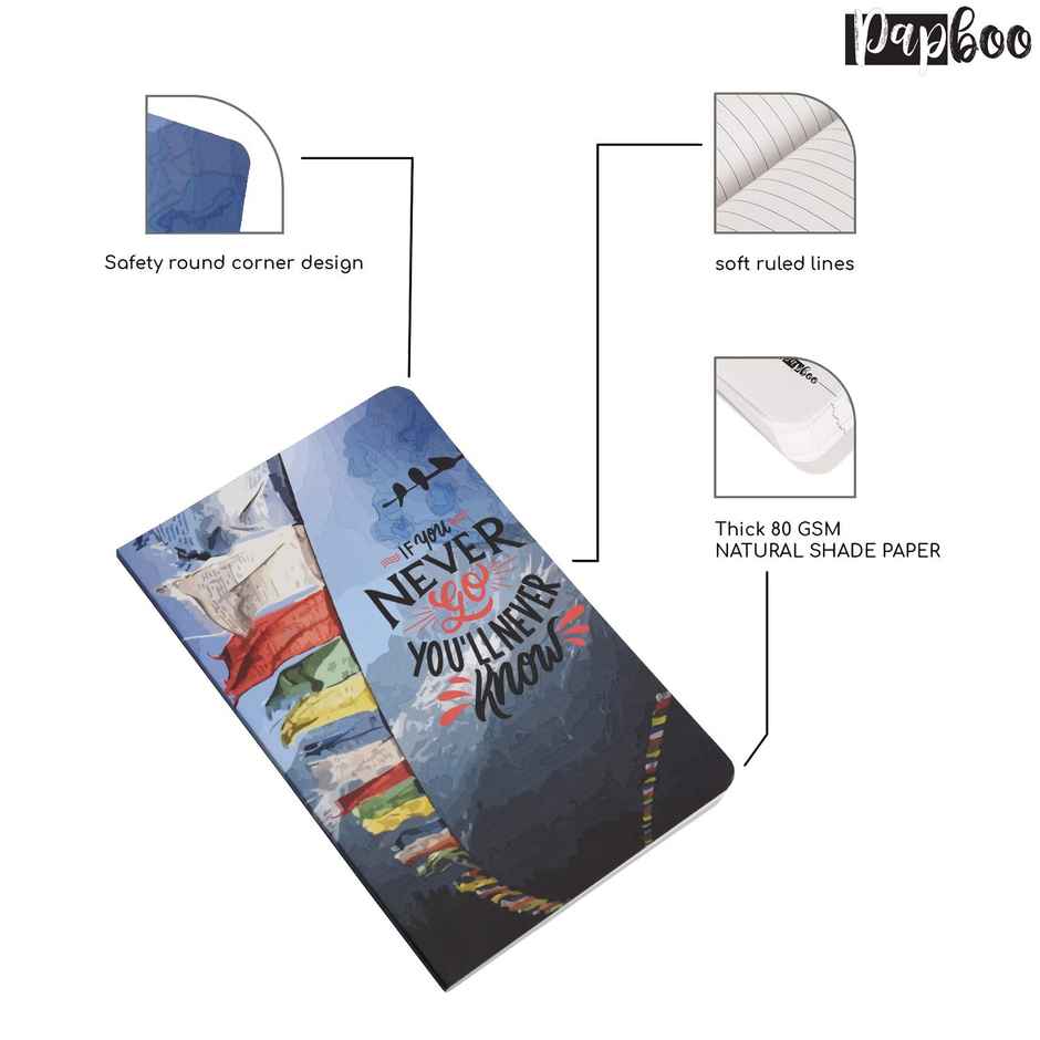 Papboo Ruled Soft Bound Notebook Matte Finished Cover (120 Pages, 14.8 x 21 cm 80 Gsm - Never Go)