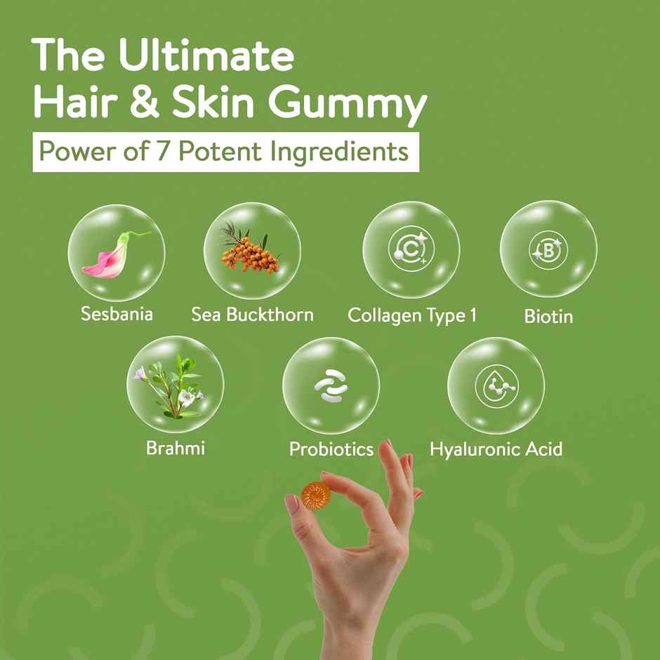 Happy Cultures Grow & Glow | Biotin + Collagen | Hair Strength, Skin Glow & Hair Fall Control | 30 Gummies