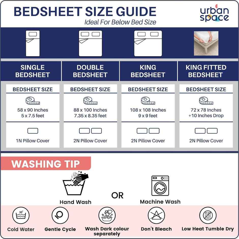 Urban Space Double 144 TC 100% Cotton Bedsheet | With 2 Pillow Covers | Stripes Pink | 96 x 89 in