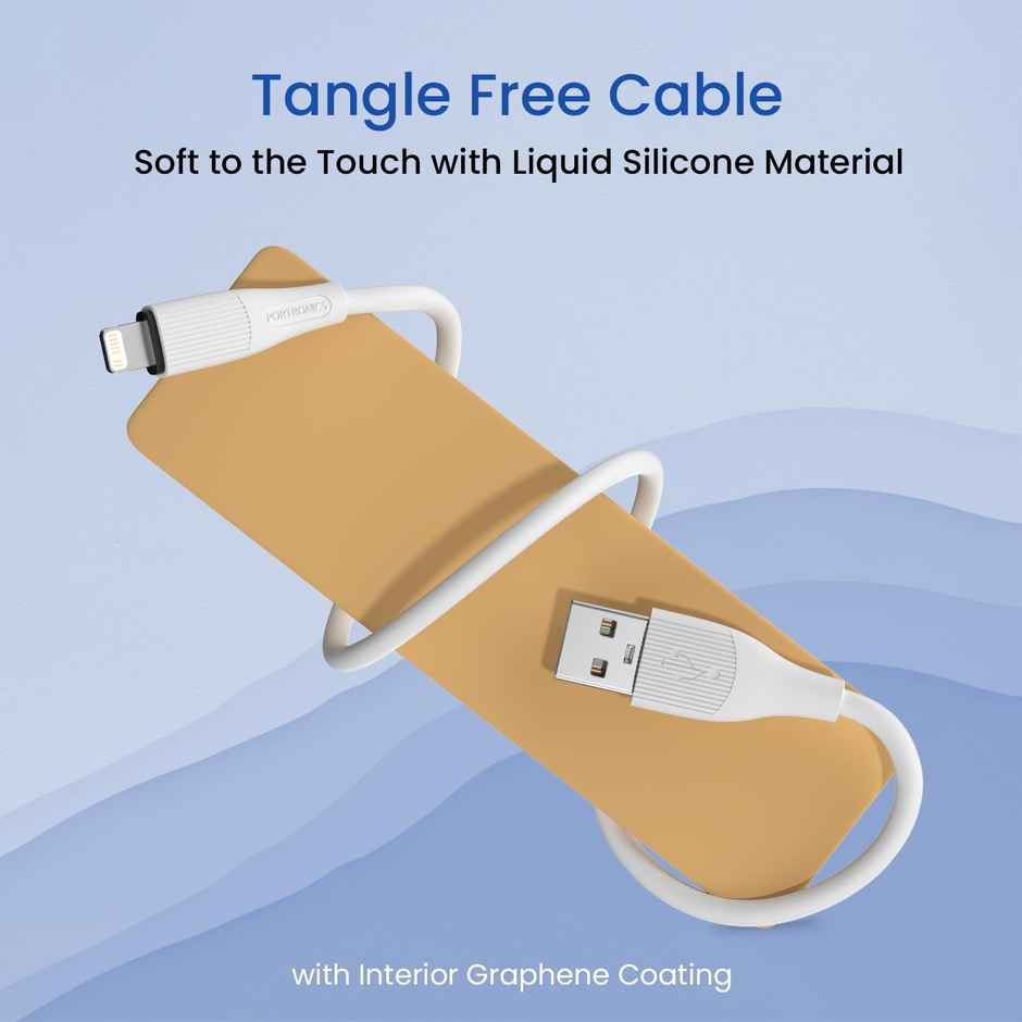 Portronics Silklink 3A USB to 8 Pin Fast charging Premium Silicon Cable | White - 1 m