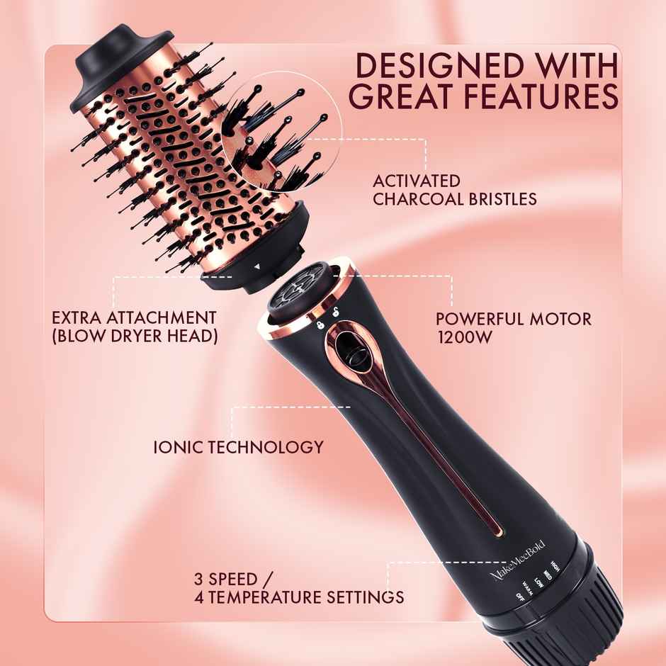 Urban Yog 3-In-1 Hot Air Brush | Dryer, Straightener & Volumizer, 1200W, Rose Gold