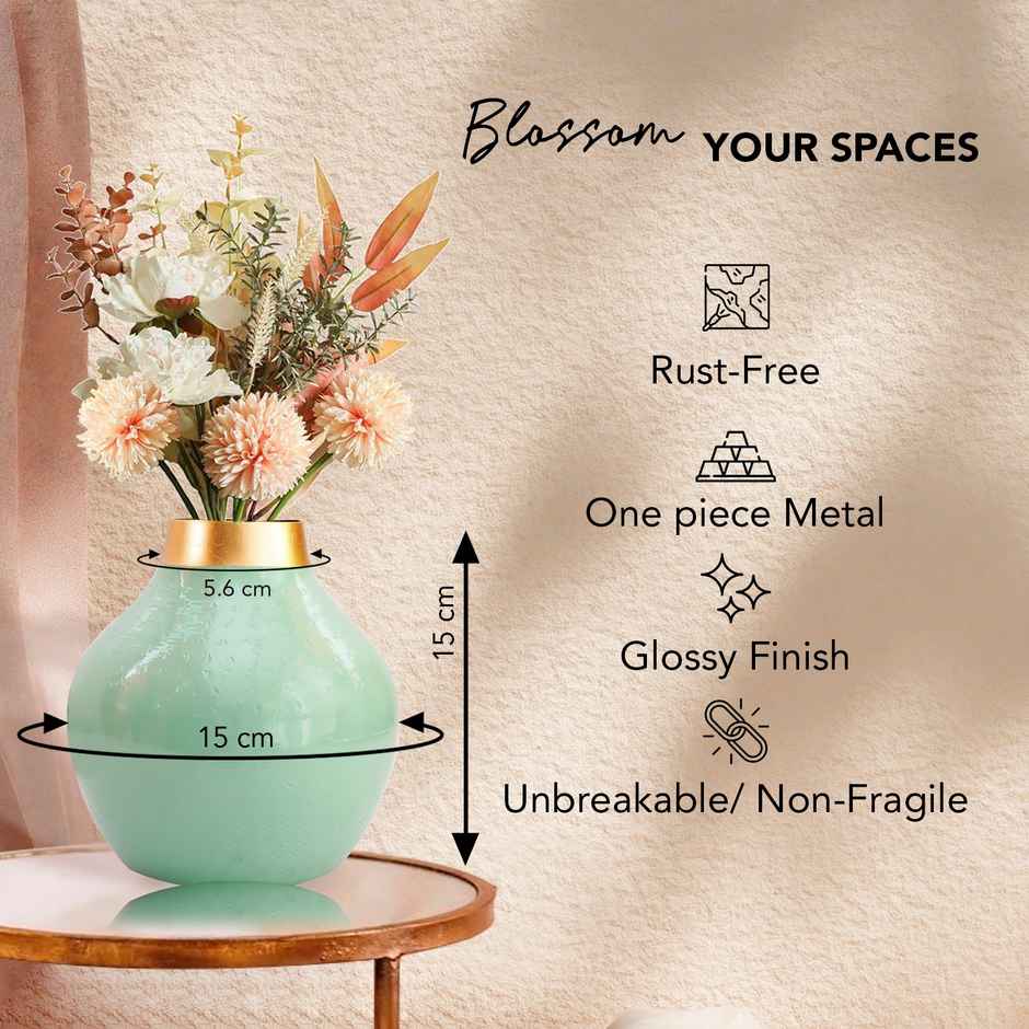Ekhasa Unbreakable Metallic Aqua Green Flower Vase For Home Decor | Aesthetic Vase Gift