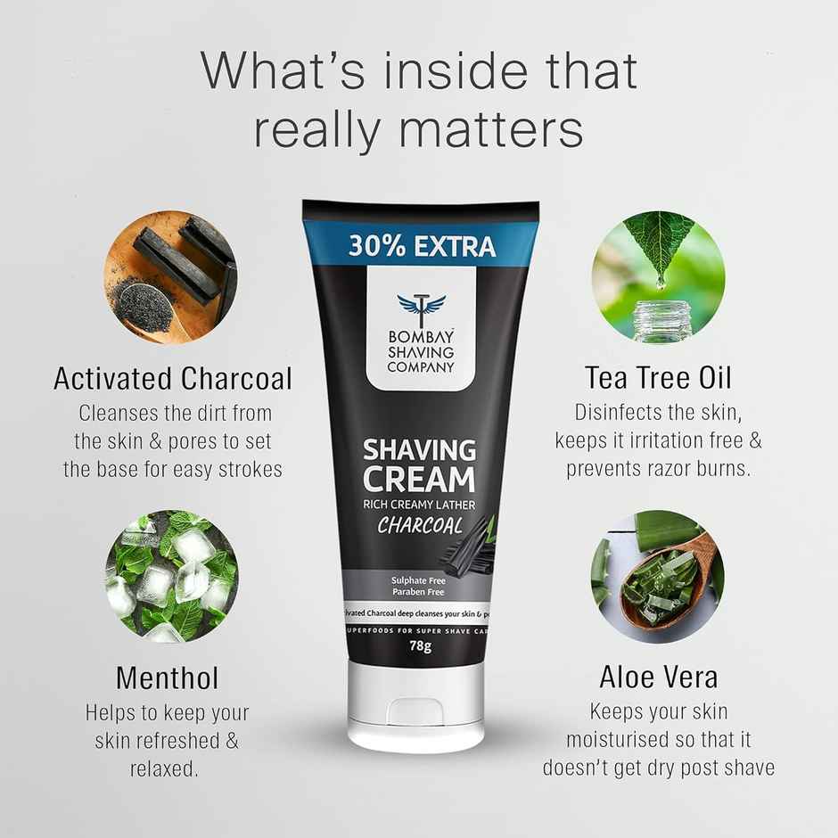 Bombay Shaving Company Charcoal Shaving Cream - 78 Grams, Rich Lather For A Perfect Shave