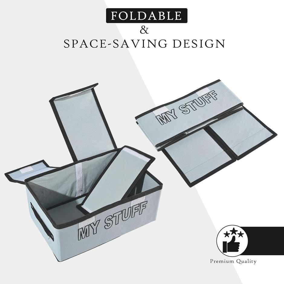 Kuber Industries My Stuff Foldable Storage Organiser with Double Lid|Cupboard Drawer|Grey