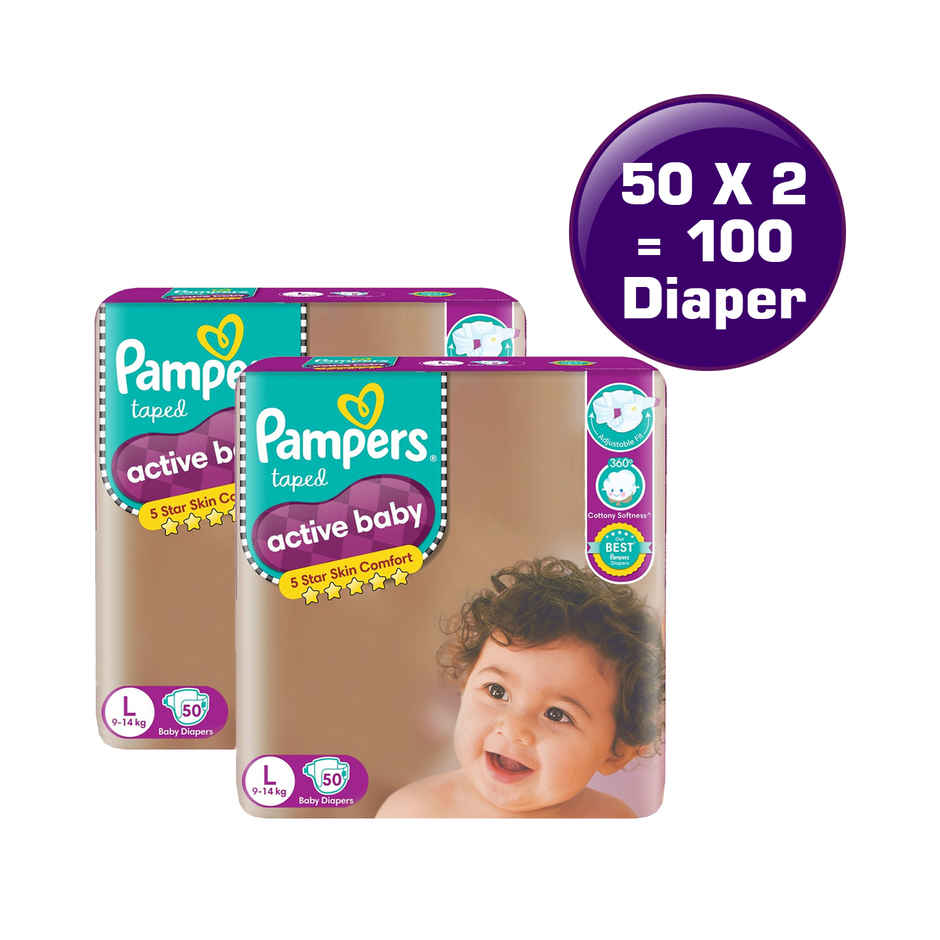 Pampers Active Baby Diapers | Taped Style | L | 50 pcs Combo